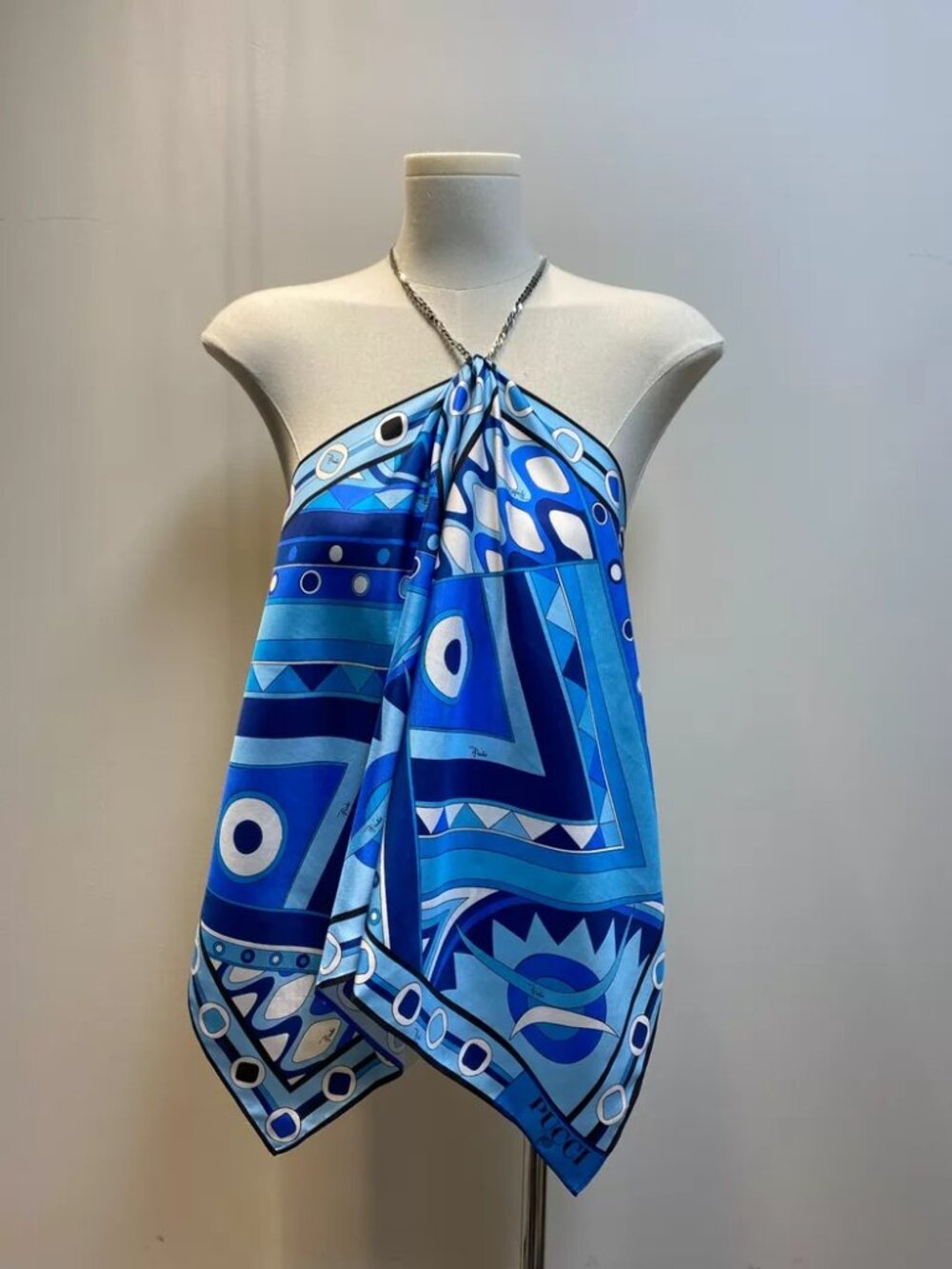 NWT Emilio Pucci Blue Geometric Silk Halter Top & Skirt Set - Picture 2 of 16